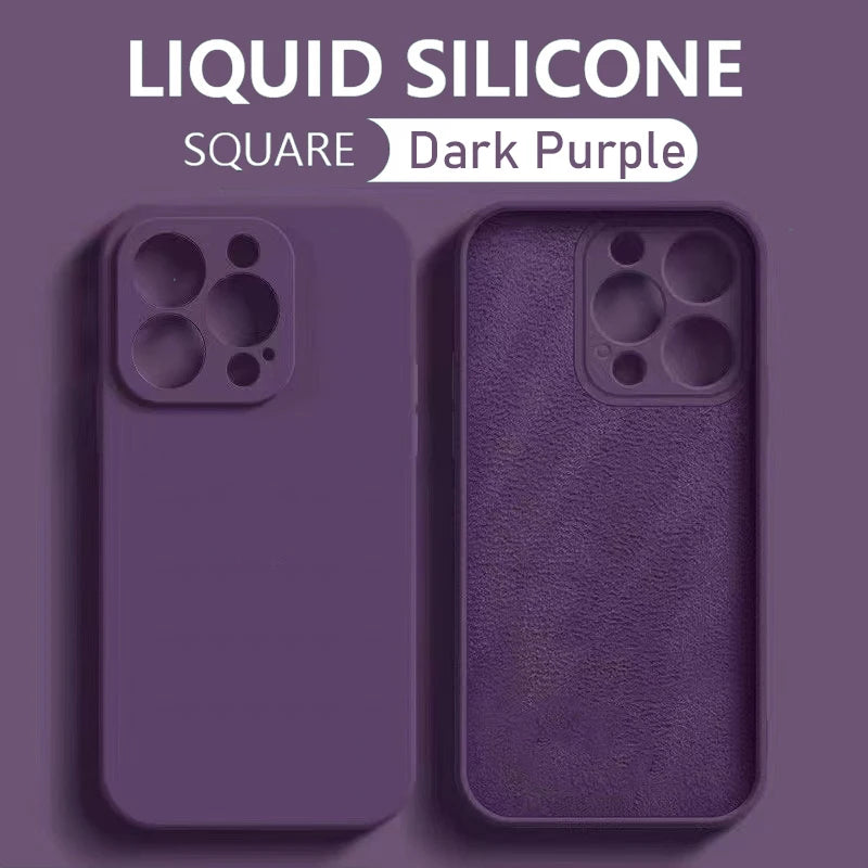 Original Silicone straight edge Case For iPhone 11 12 13 14 15 Pro XS Max XR X 8 7 Shockproof Funda Cover