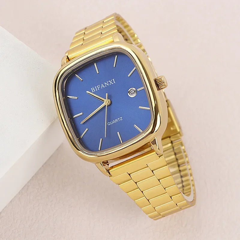 Famous Brand Men Calendar Watch Stainless Steel Strip Quartz Watches Dropshipping Luxury Gift Gold Wristwatches Wholesale