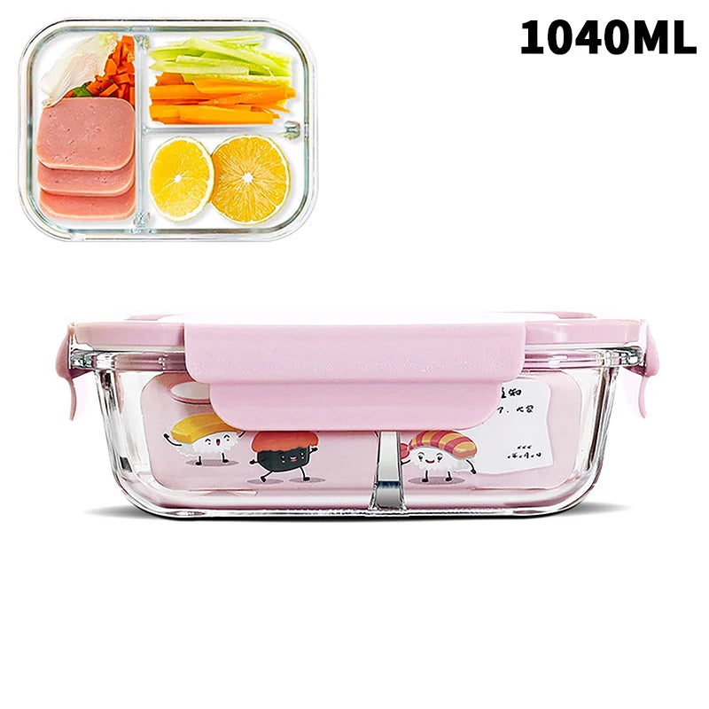 1/2/3 Grids Thickened Leak Proof Microwave Safe Food Crisper High Borosilicate Glass Bento Box With Lids Airtight Lunch Boxes