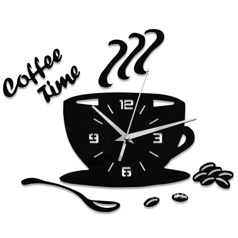 3D Acrylic DIY Wall Clock Mirror Wall Clocks Simple Home Digital Wall Sticker Decoration Mute Coffee Cup Wall Quartz Clock
