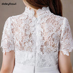 Dideyttawl Customized White High Neck Chiffon First Communion Dresses Lace Junior Bridesmaid Gown Concert Birthday Party