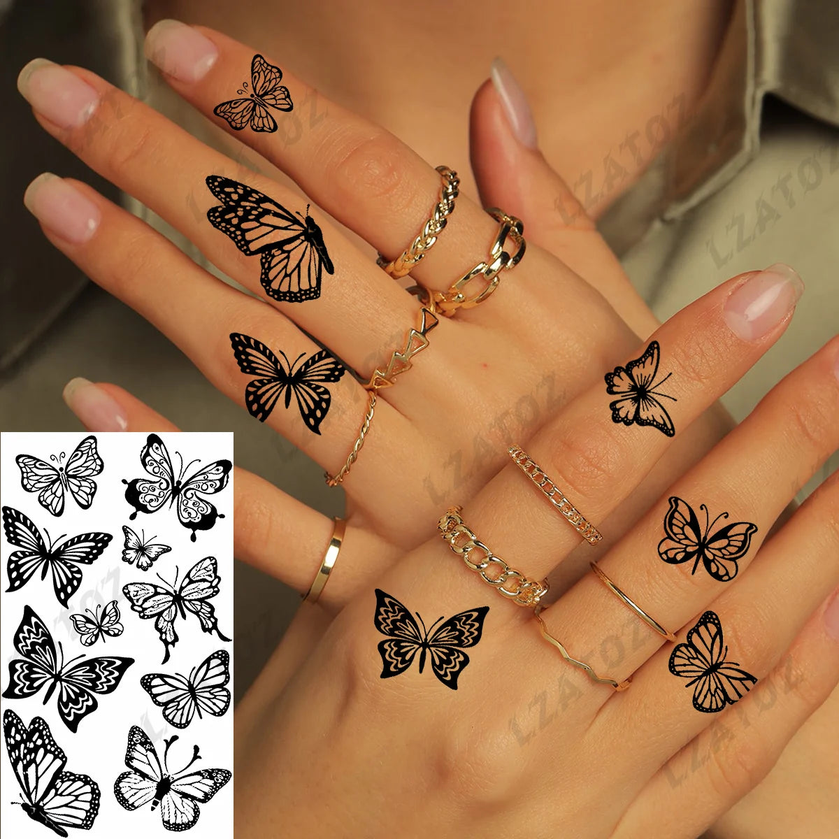 Realistic Eye Flower Temporary Tattoos For Woman Adults Rose Butterfly Tiny Fake Tattoo Sticker 3D Finger Waterproof Tatoos