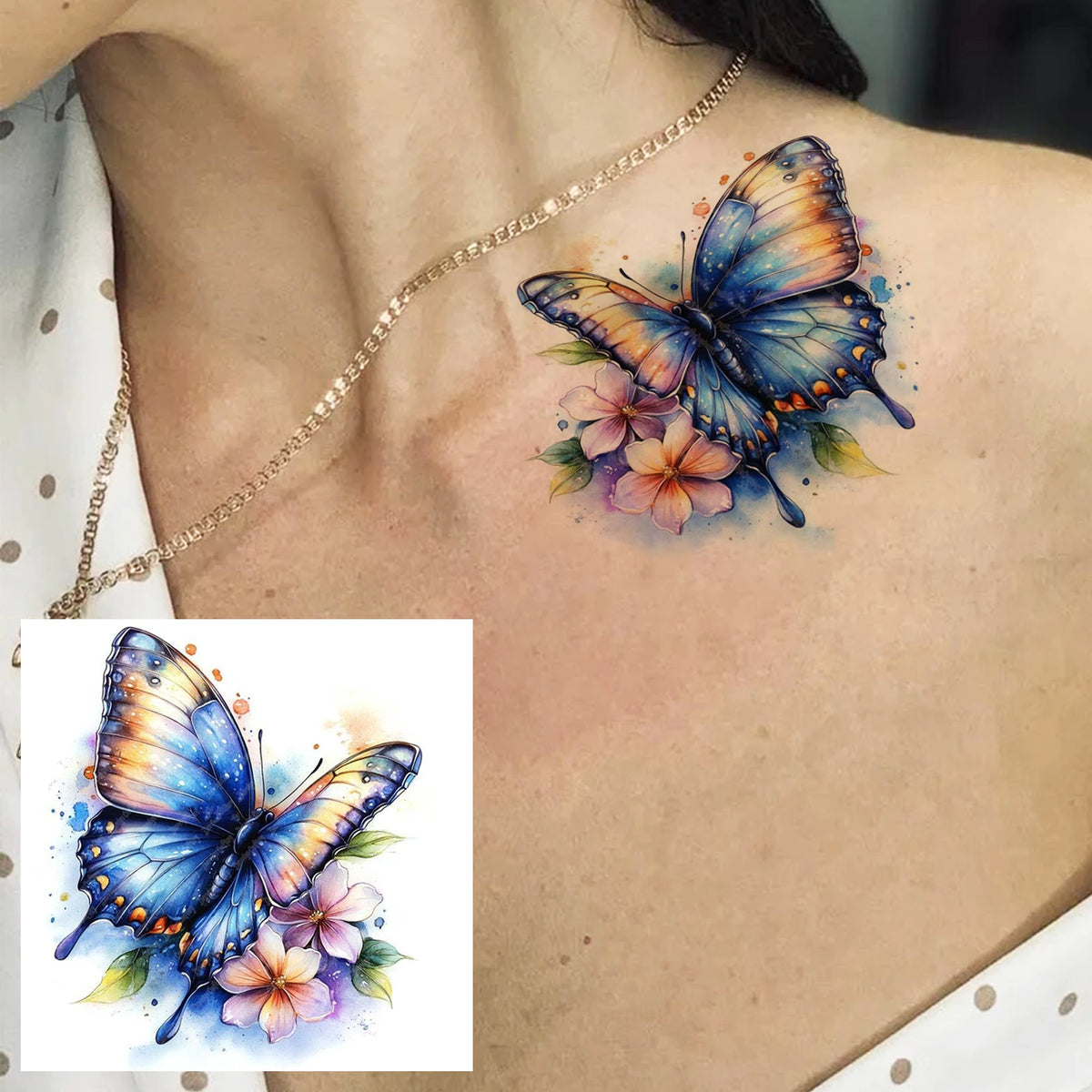 1 Sheet Butterfly Temporary Tattoos For Women Hands Clavicle Neck, Fake Tattoo Stickers Waterproof Long Lasting Realistic Tatoos