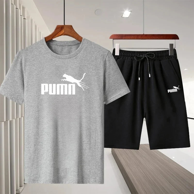 2026 Summer New Men's Casual Sports Outdoor Running Fitness Short-Sleeve Breathable Quick-Dry T-Shirt + Shorts Two-Piece Set