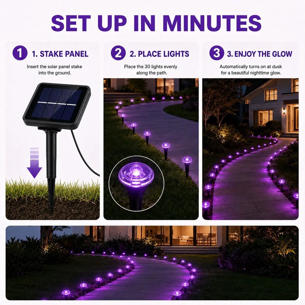 30 LED Outdoor Solar Ground Lights Warm White,Solar Garden Lights Outdoor,8 Modes Auto On/Off IP54 Waterproof ,Solar Lights Outdoor Decorative Landscape LED For Garden Patio Lawn Yard Backyard