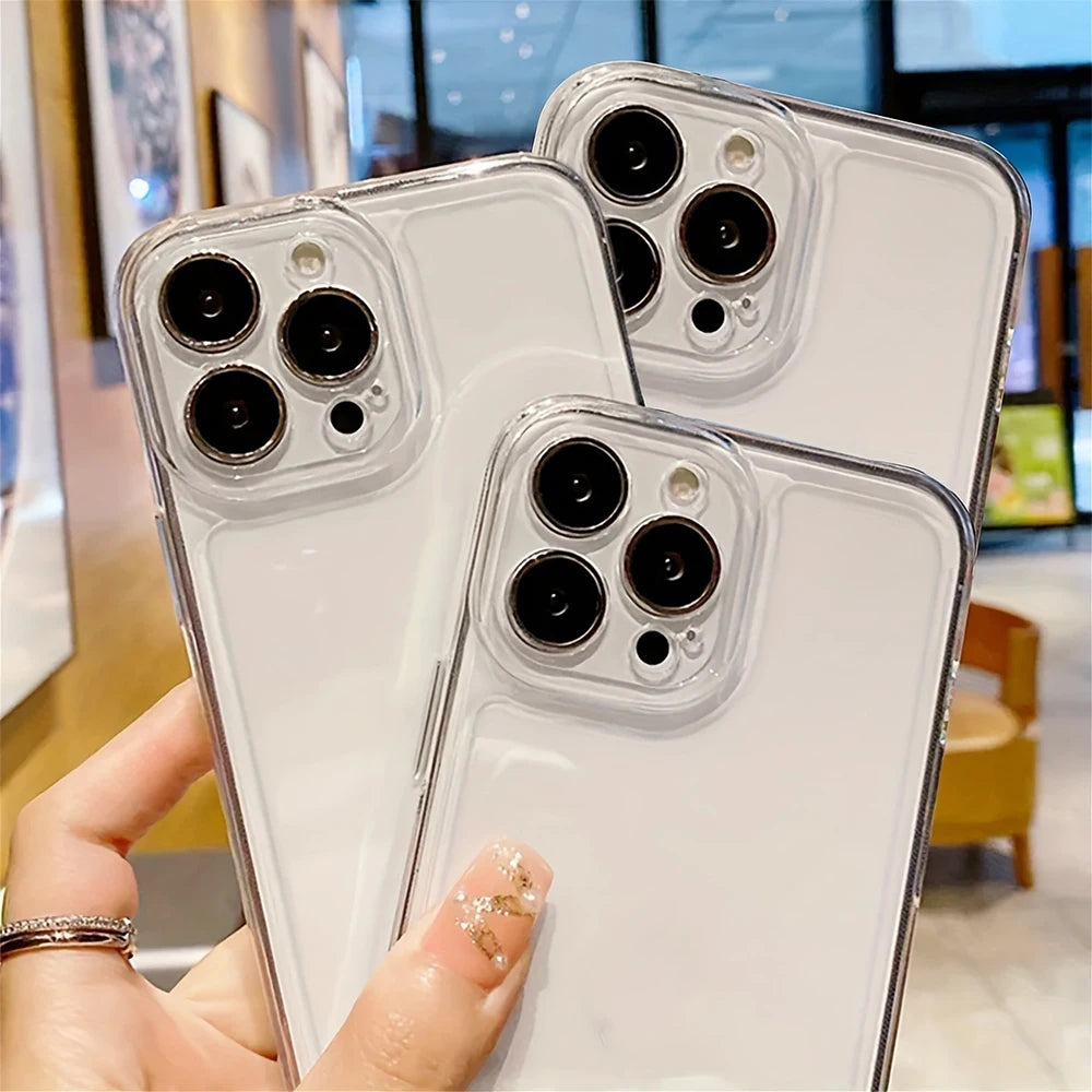 3pcs Luxury Shockproof Transparent Phone Case Set for iPhone 18 17 16 15 14 13 12 11 Pro Max 16Plus Air 17E Clear Soft TPU Cover