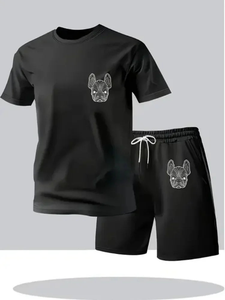 Summer Men's Quick Drying Casual Short Sleeved T-shirt and Shorts Set, Urban Street Fashion Running Sports Two-piece Set