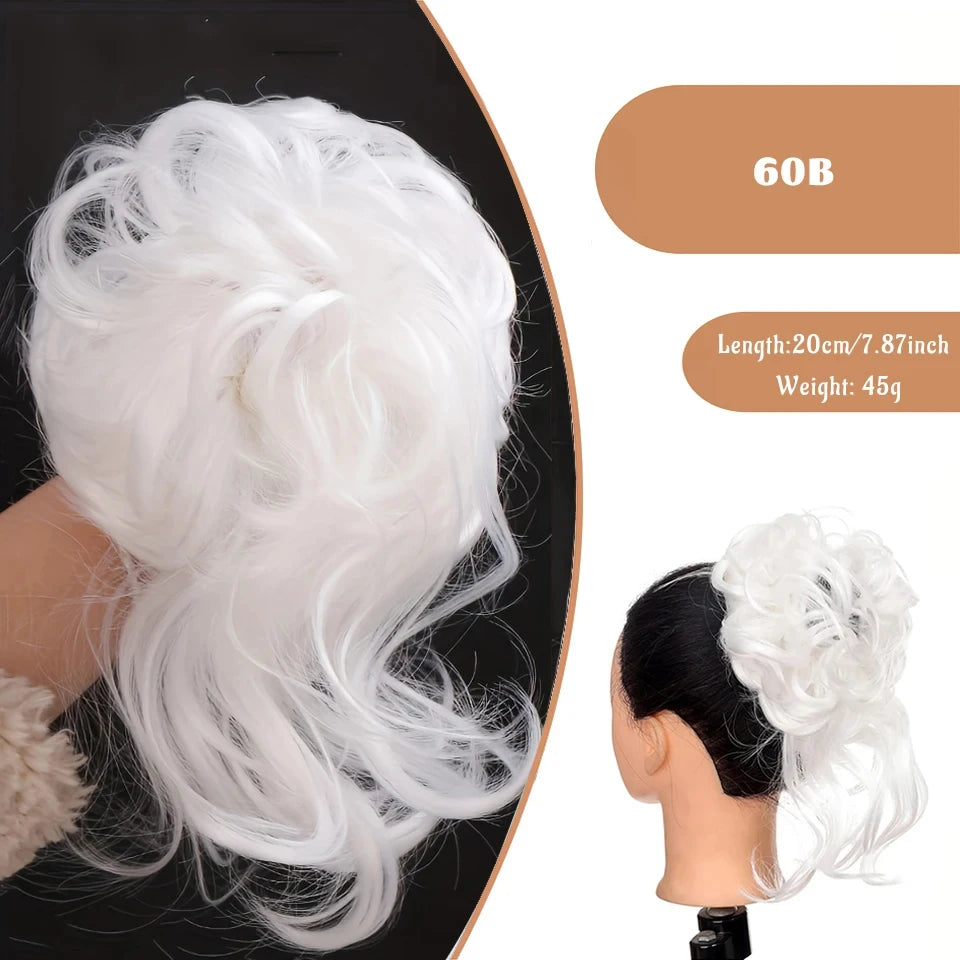 OLACA Synthetic Hair Bun Bands Blonde Black Messy Curly Chignon Donut Updo Scrunchies Fake Hair Pieces For Women Hair Extensions