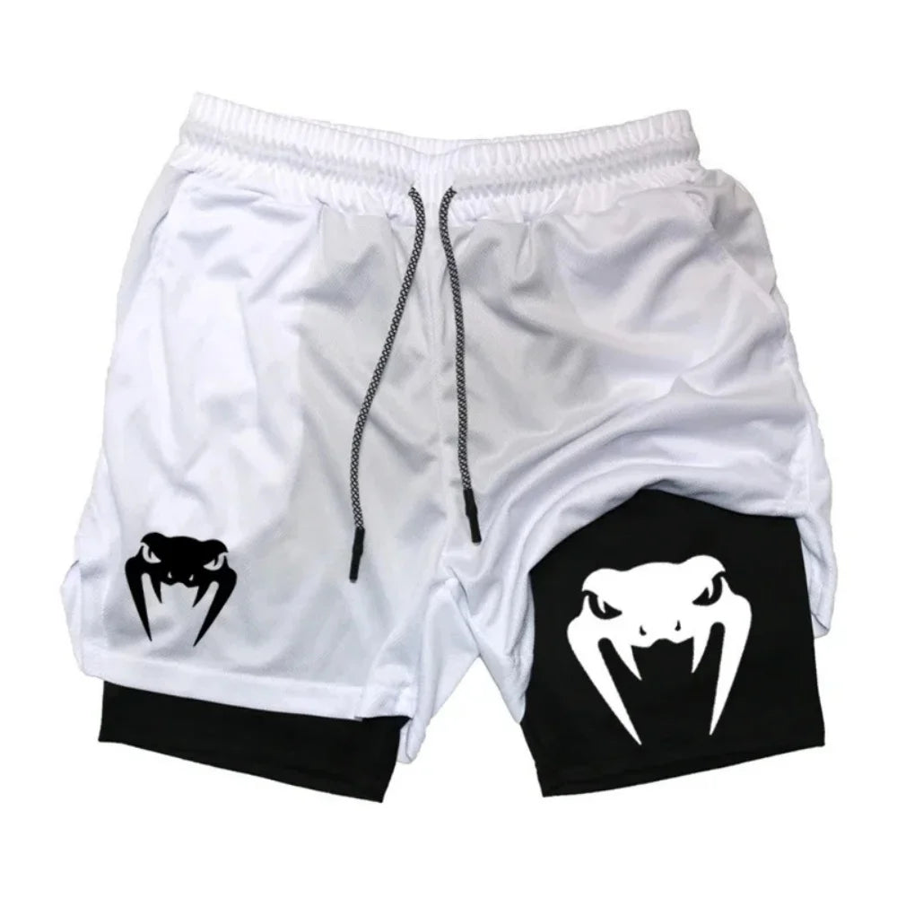 Men's 2026 anime double-layer two-piece set breathable quick drying sweat absorbing sports shorts gym jogging pants