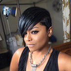 Human Hair Short Pixie Cut Wig Layered Pixie Cut Wig Pixie Cut With Long Side Bangs Full Machine Made Cap For Black Women
