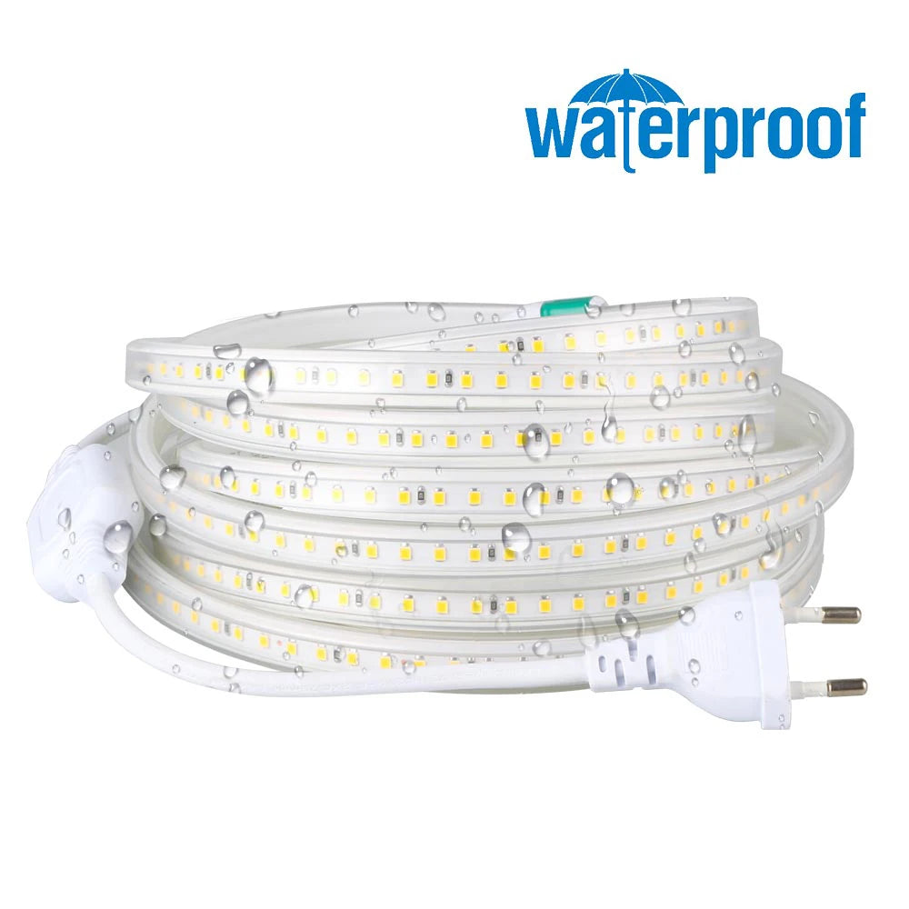 LED Strips Light 220V SMD2835 IP67 Waterproof Flexible Rope Lamp 120Leds/M High Brightness Outdoor Indoor Tape Decor EU Plug