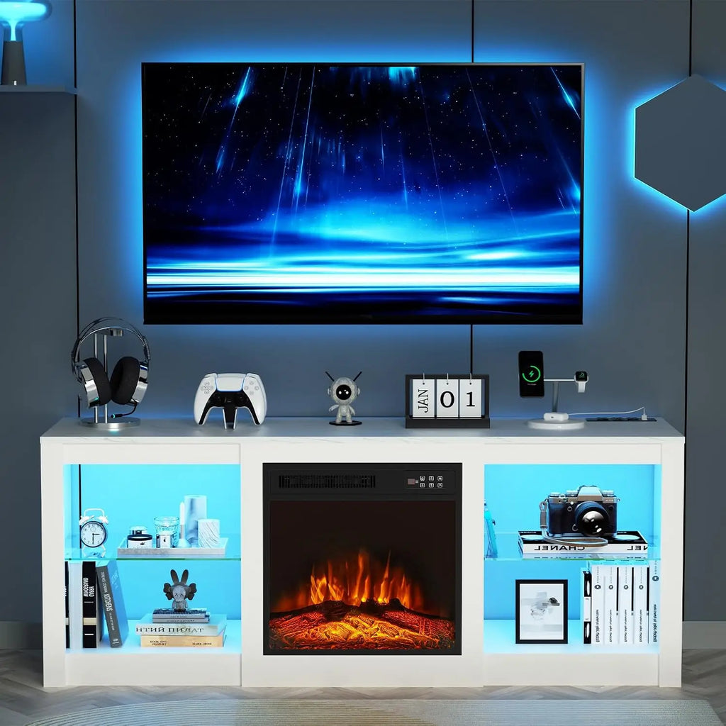 Electric Fireplace TV Stand with 18 inch Fireplace Up to 65" TVs-Led Entertainment Center-TV Console for Living Room, Custom