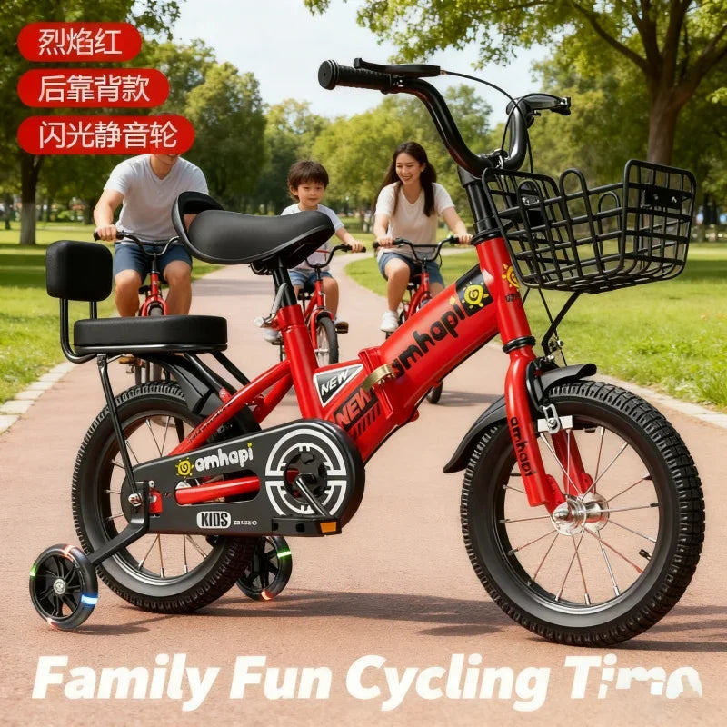 Big Red Flashing Wheel Children's Folding Bicycle Toy Car Stroller 2-8 Years Old Baby Pedal Bike Backrest Style Fun Activity Toy