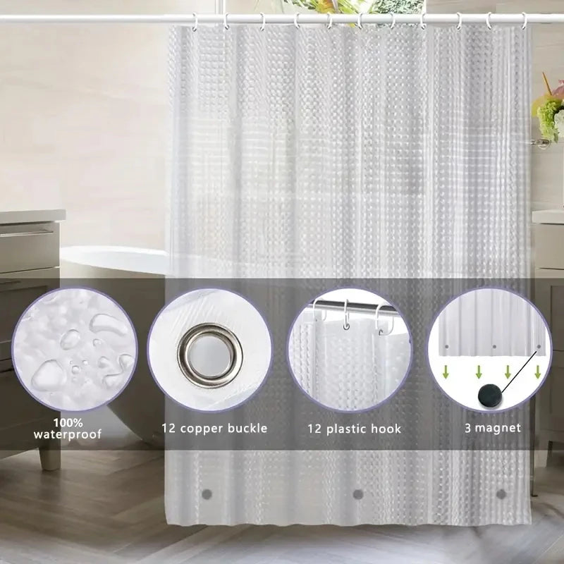 1pc Waterproof Clear Crystal Shower Curtain Liner with Bottom Magnets, Plastic Bathroom Curtain for Bathtubs Bathroom Partitions