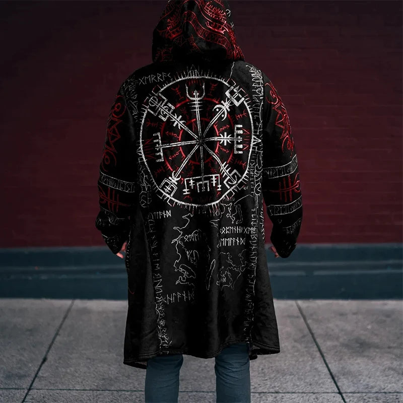 Streetwear Vintage Windbreaker Autumn Winter Men's Casual Long Sleeve Hooded Cardigan Tops Men Trendy Pattern Printed Outerwear