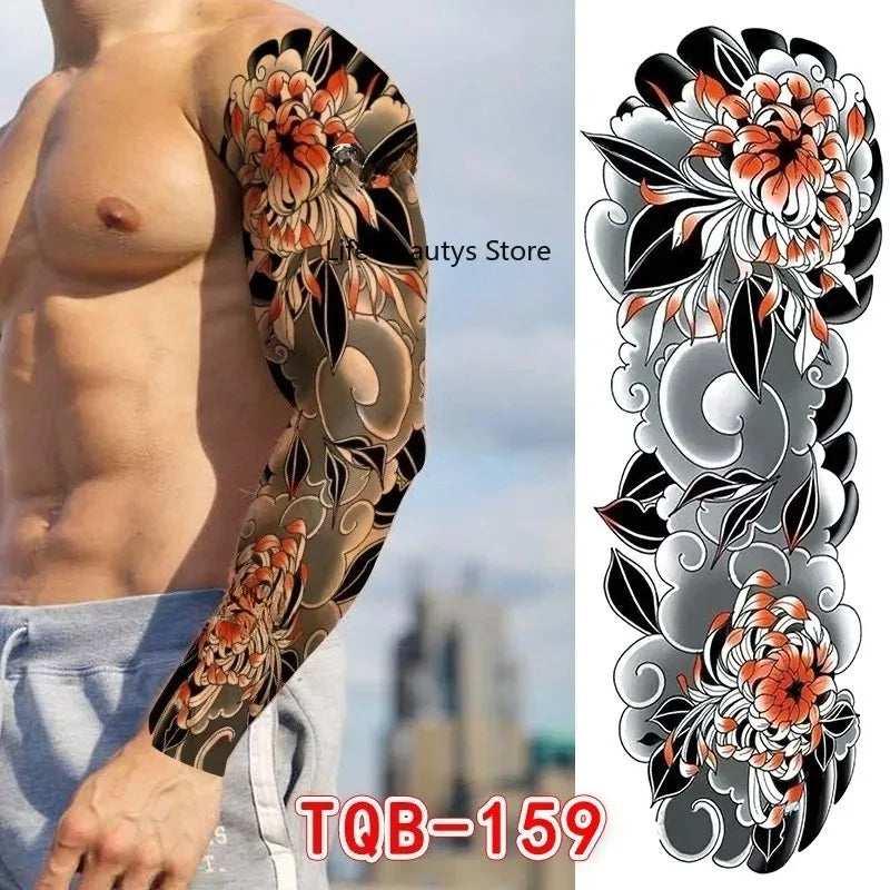 Large Full Arm Sleeve  Waterproof Temporary Tattoo Sticker Tribal Totem Skull Bird Wolf Tiger Fake Tatoo Body Art Men Women