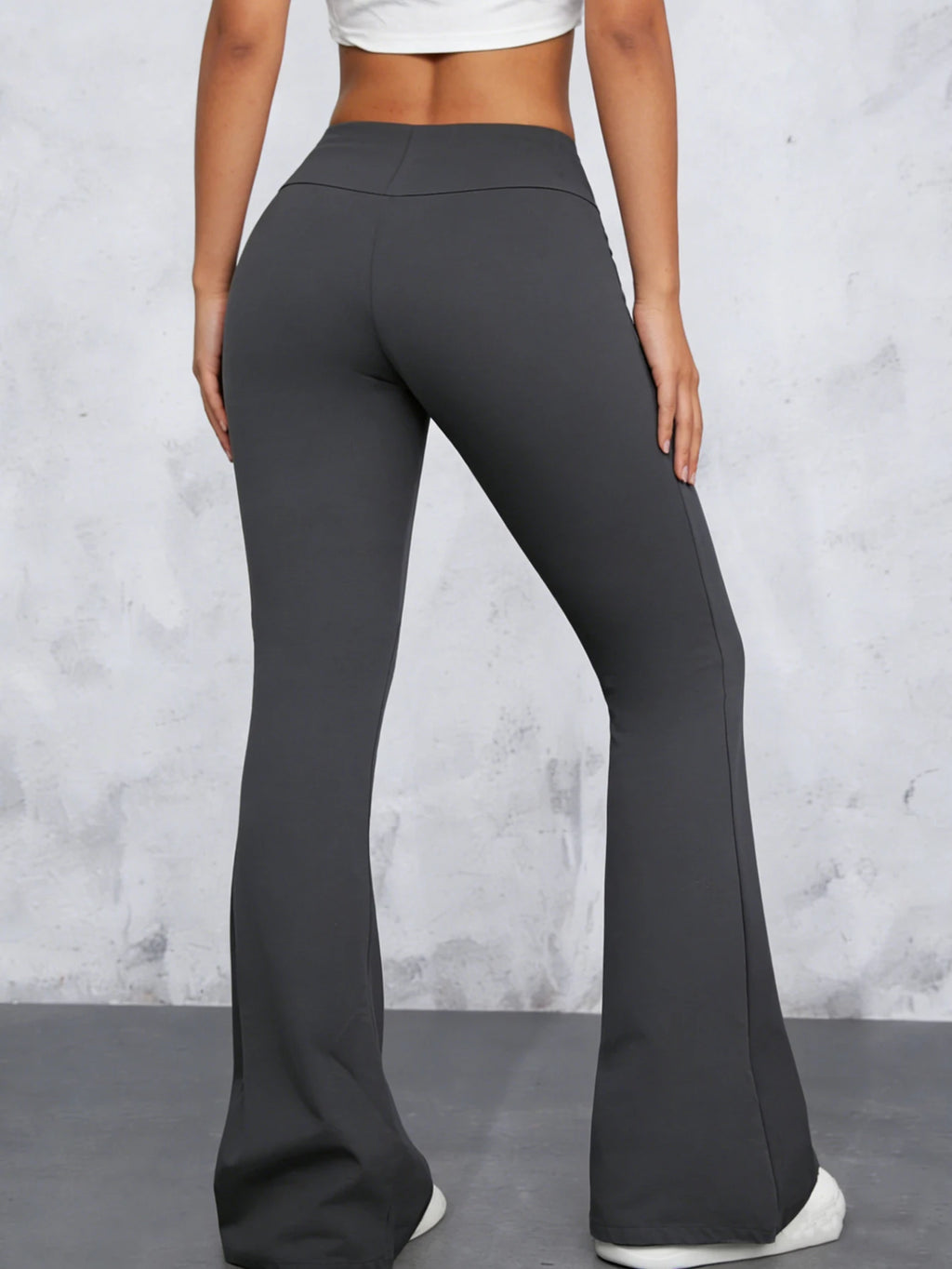 Women High-waisted Dark Gray Flared Pants Hip-lifting, Spring Style Size-matched Slim-fit Pants Summer Casual Sports Pants