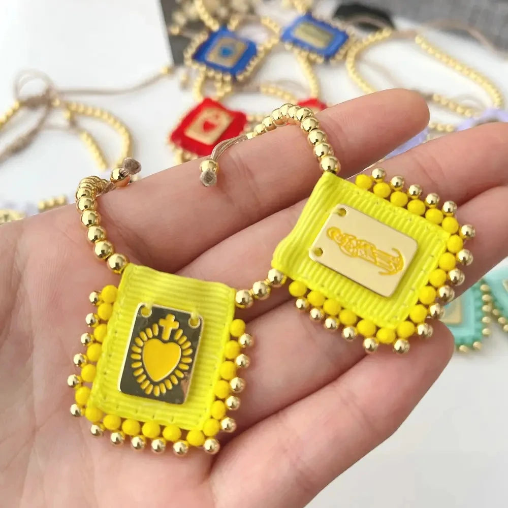 3Pcs 2024 Fashion Gold Plated Handmade Beaded Religious Cross Bracelets Necklaces Fine Jewelry Mary Charm For Women Girls Gift