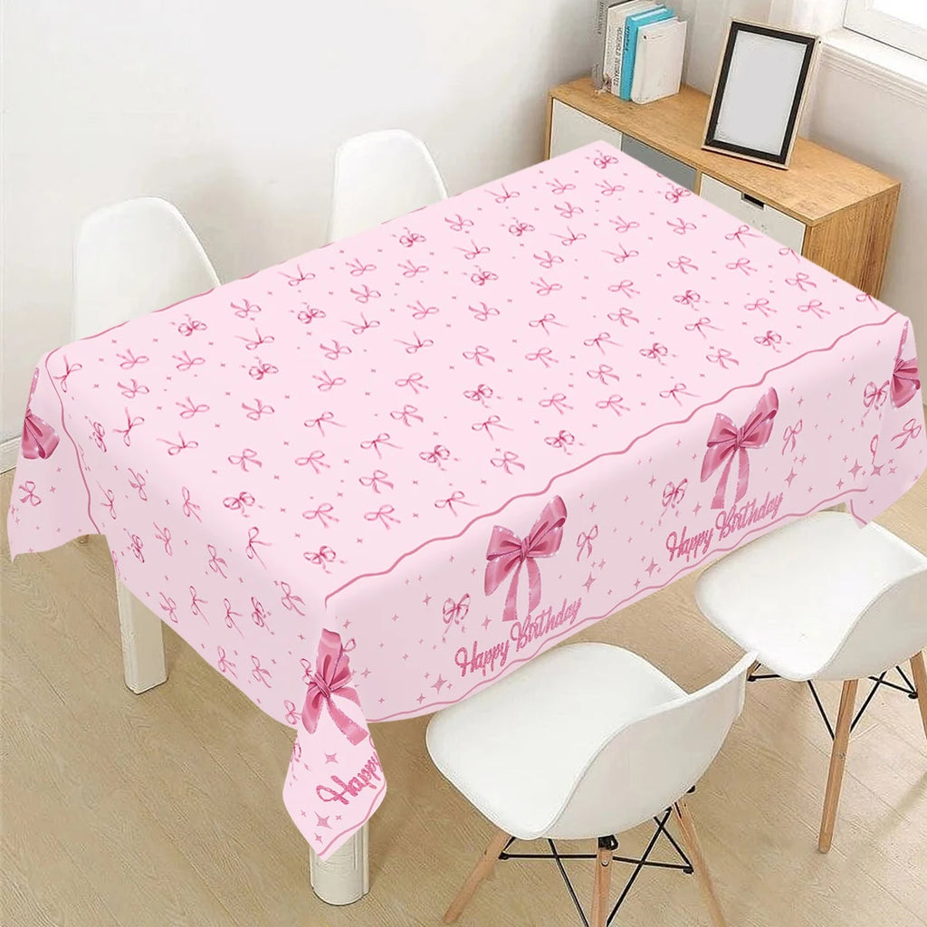 Pink Bow Tablecloth Birthday Party Decoration Favors Disposable Tablecloth Wedding 1st Birthday Party Supplies Table Decoration