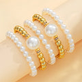 4Pcs Trendy Pearl Love Beaded Bracelet Set For Women Beads Adjustable Elastic Chain Bangle Female Luxury Party Jewelry Gift