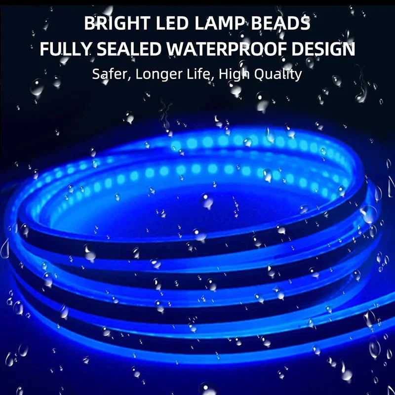 New LED Car Daytime Running Light DRL With Turn Signal Lamp Car Hood Decorative Light Strip With Start Scan Meteor Dynamic 12V