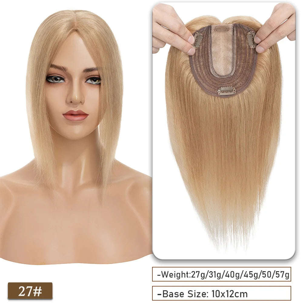 SEGO 10x12CM Hair Toppers for Women No Bangs 130% Density Silk Base Real Human Hair Clip in Top Wiglet Hair Pieces for Women