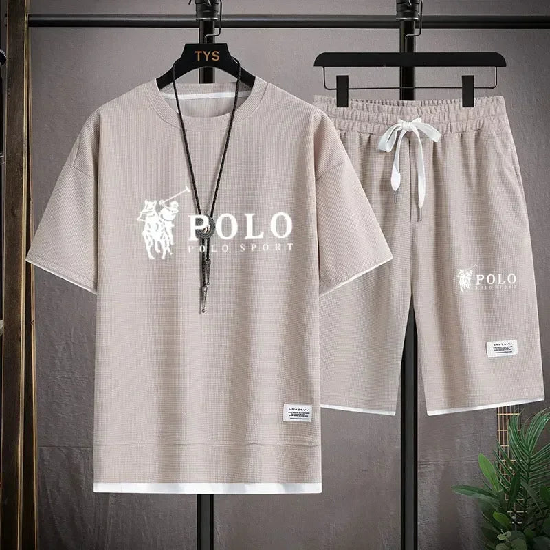 2026 Summer Men's 2-Piece Set, Breathable Short Sleeve T-shirt & Sports Shorts, Fashionable Fitness & Jogging Outfit