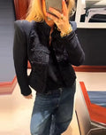 Retro Denim Military Jacket Women Vintage Solid Single Breasted Stand Collar Slim Short Coat 2026 Lady Daily Street Outerwear