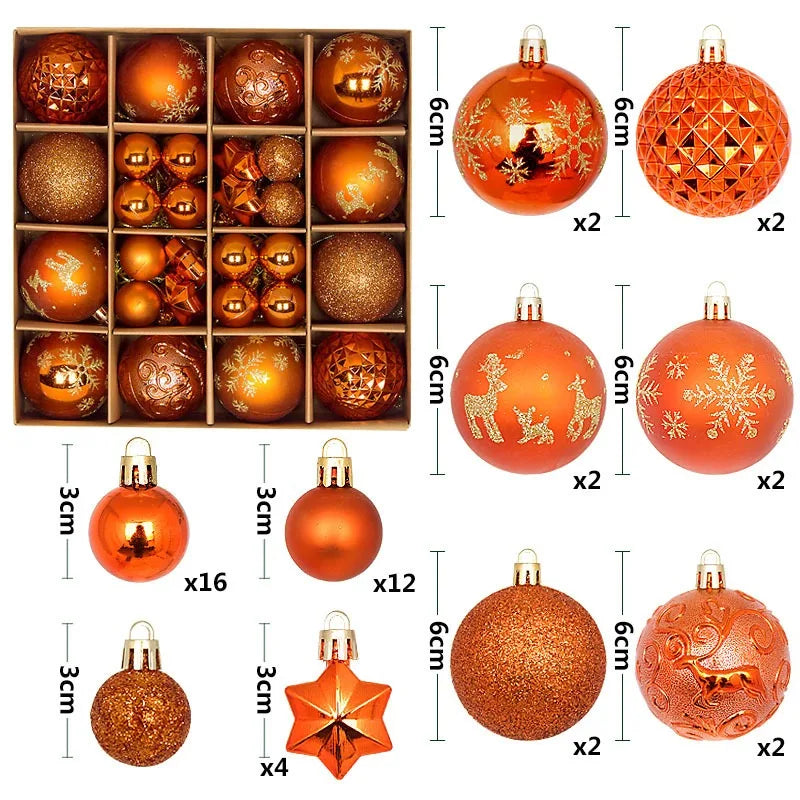 44Pcs 3-6CM Christmas Ball Merry Christmas Tree Topper Decoration for Home Decor Holiday New Year 2026 Navidad Gifts Supplies
