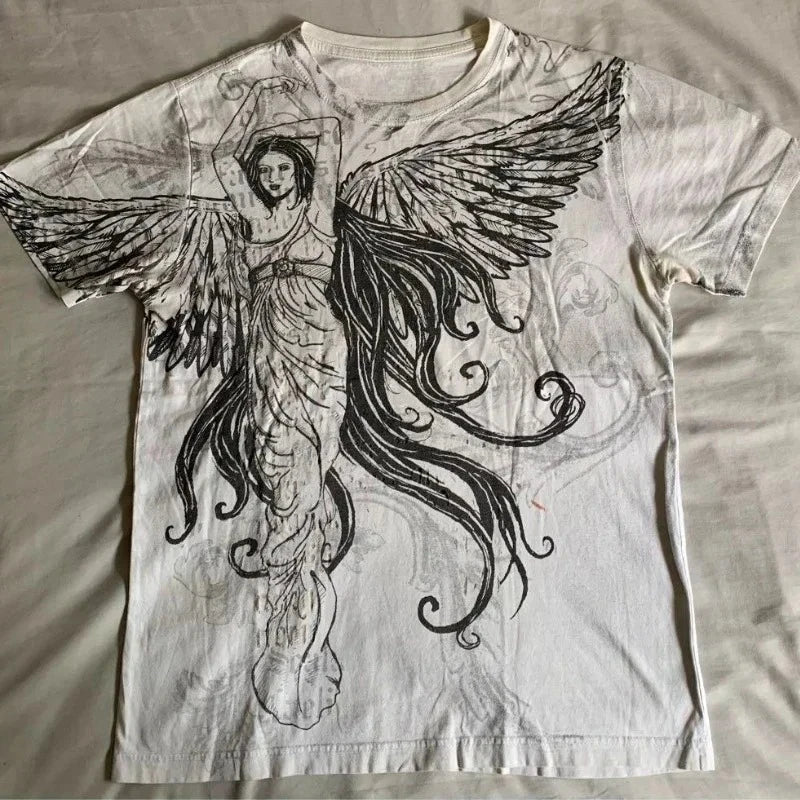 2000s affliction T-shirt Vintage Clothing Punk Hip Hop Graphic Print Oversized T shirt Men Round Neck Cotton Short Sleeve Tops