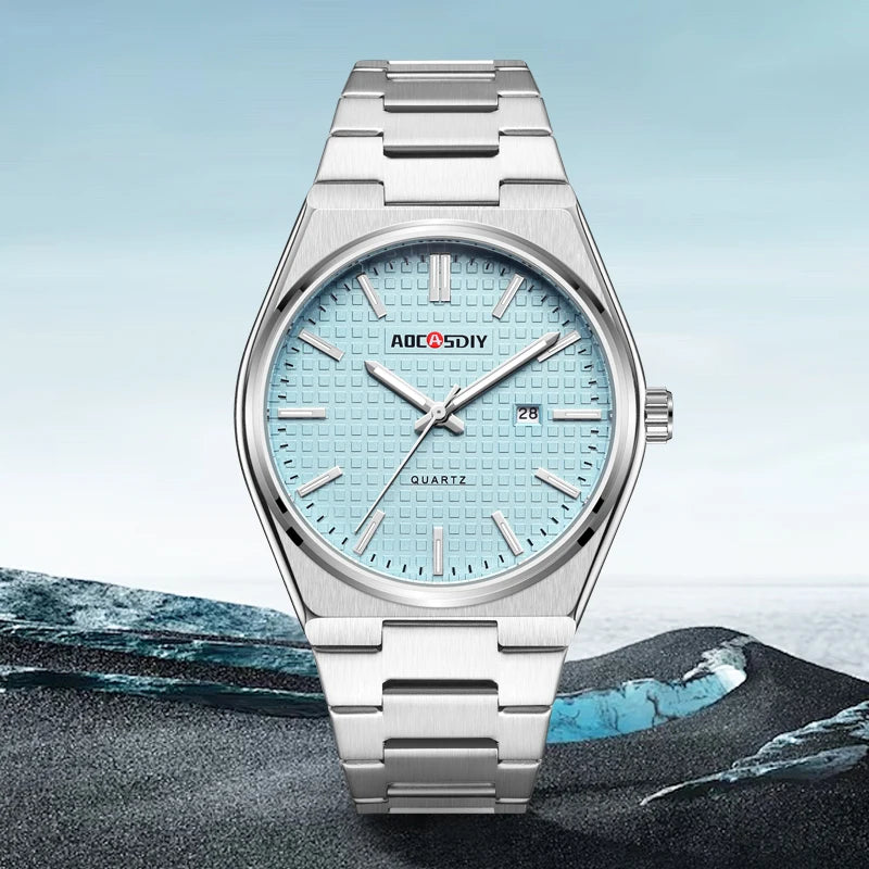 Watch men's fashion steel strip quartz watch waterproof night light calendar men's watch