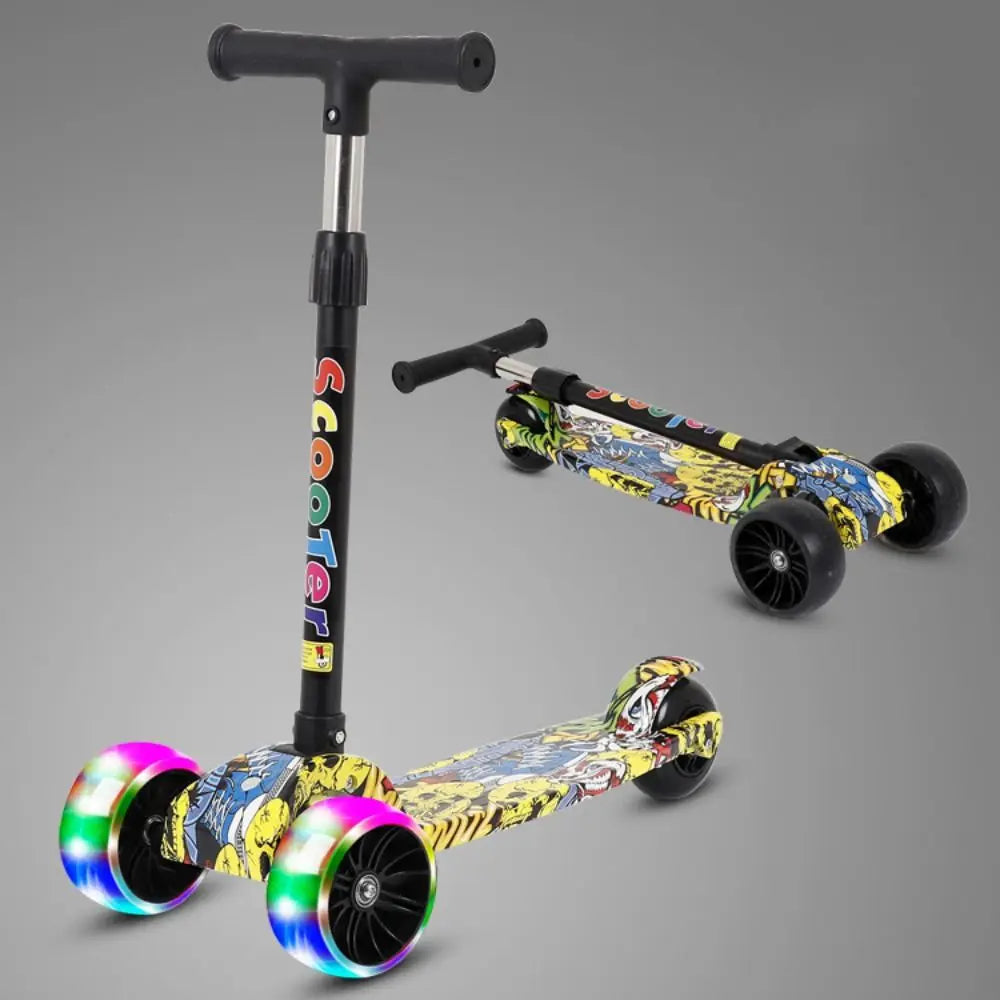 Foldable Children Scooter Adjustable Height Widened Pedals Kids Scooter with Flash Wheels Lightweight Folding Foot Scooters