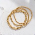 3Pcs/Set 18K Gold Plated Stainless Steel Beaded Bracelets For Women Trendy Jewelry Cuff Metal Beads Gift
