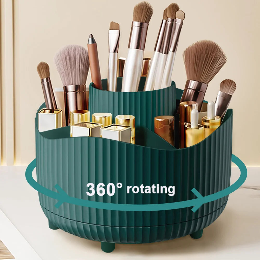Rotating Makeup Organizer, Cosmetic Display Case with Brush Holder Perfume Tray, Storage Carousel for Vanity Bathroom Countertop