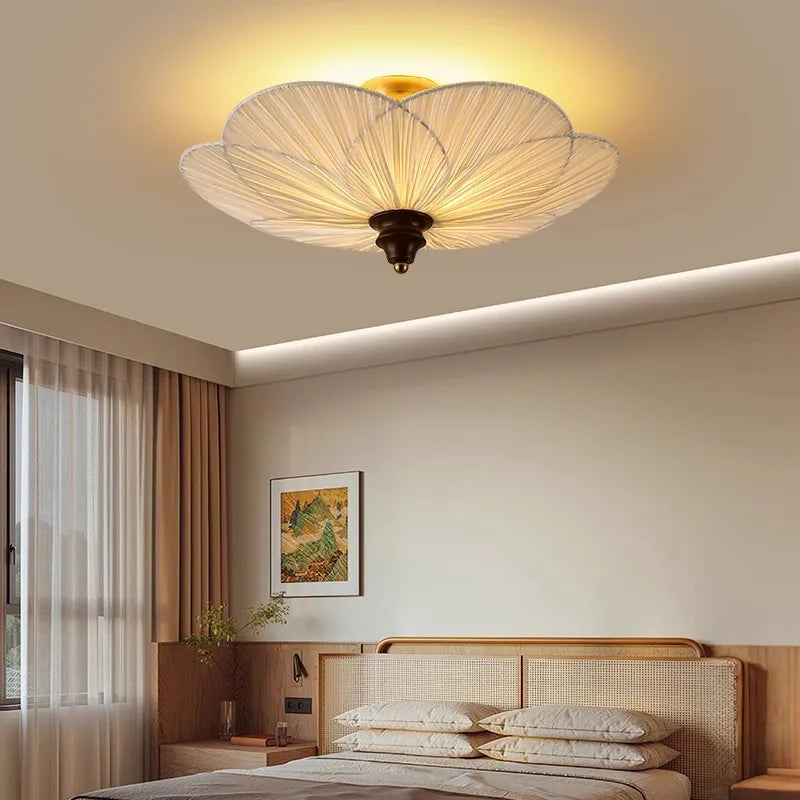 French Medieval Ceiling Lamp Cloth Lampshade Bedroom Plum Blossom Ceiling Lamp Wood American Retro Living Room Cloakroom Lamps