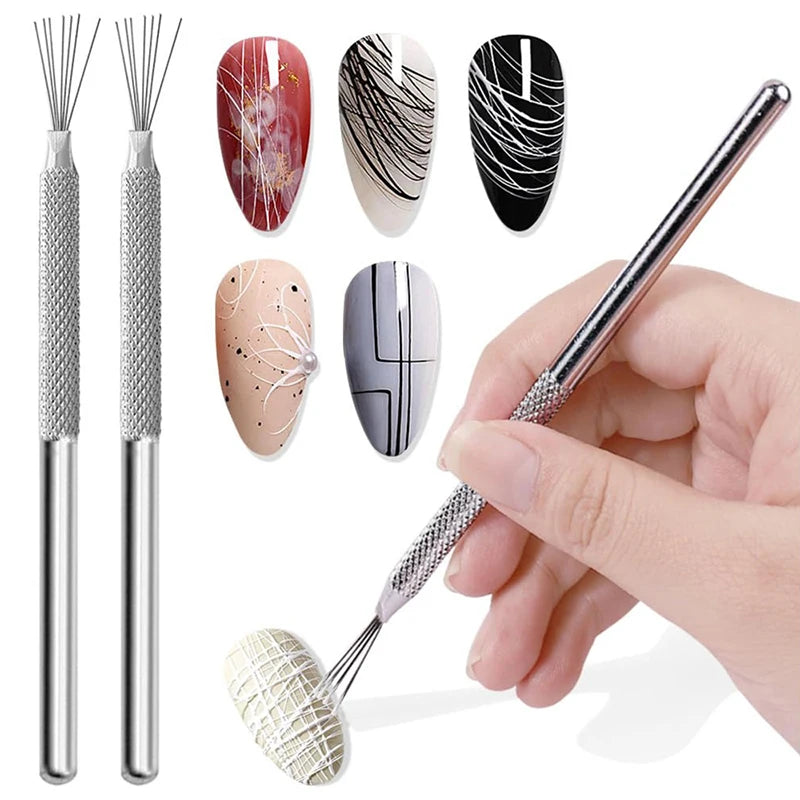 Nail Art Seven-pin Texture Brush Brushed Multi-head Bendable Nail Modeling Tool DIY Pottery Brush Pottery Tool