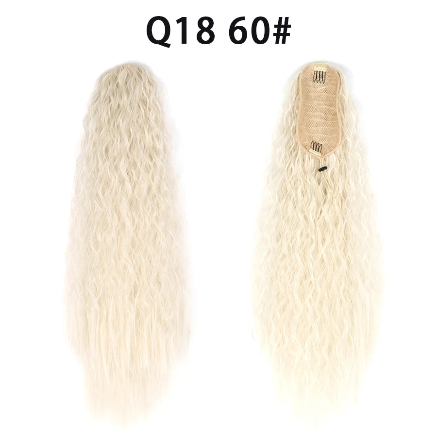 22 Inch Drawstring Ponytail Extension Curly Wave Long Ponytail Hair Extension Synthetic Corn Wavy Drawstring Ponytail Extensions