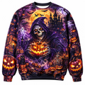 2026 New Pumpkin Skeleton Graphic Halloween Sweatshirts Fashion Holiday Wear Unisex Crew Neck Sweater Loose Streetwear Pullovers