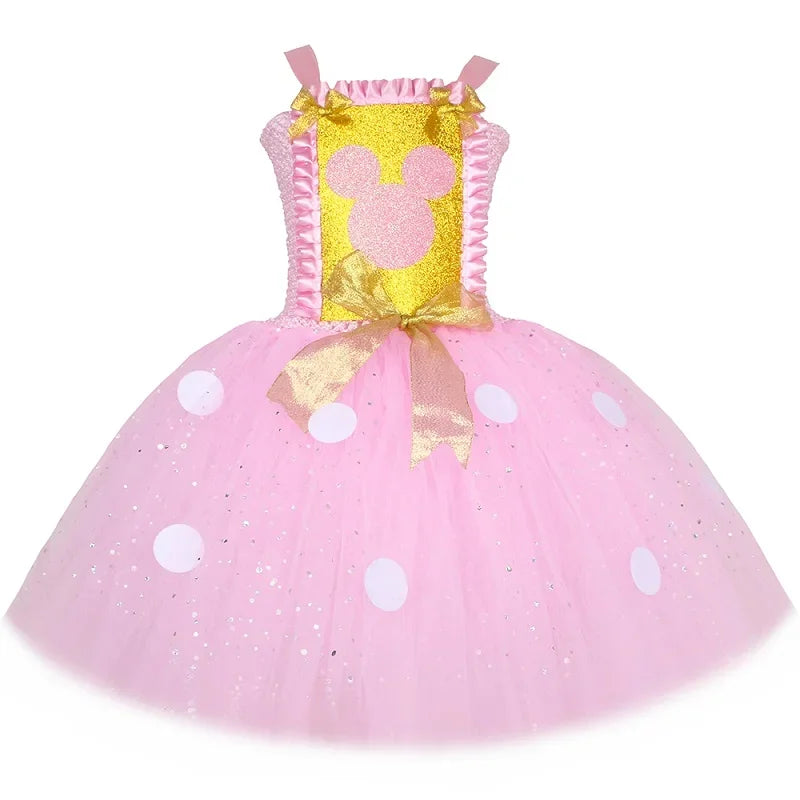 Baby Girls Pink Minnie Tutu Dress Polka Dots Glitter Cartoon Tulle Princess Dress Kids Halloween Birthday Party Cosplay Costume1