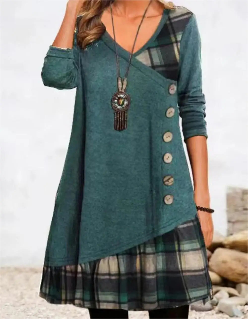 Dresses for Women, European and American Autumn and Winter Elegant Everyday Loose Party Dress with Buttons and Long Sleeves