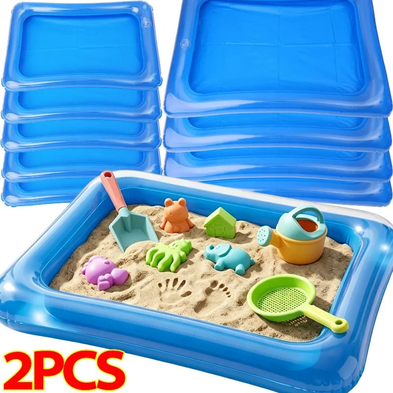 Blue Inflatable PVC Tray Reusable Cleaning Basin Kids Sensory Learning Activity Tray Sandbox for Play Sand,Water Fishing Games