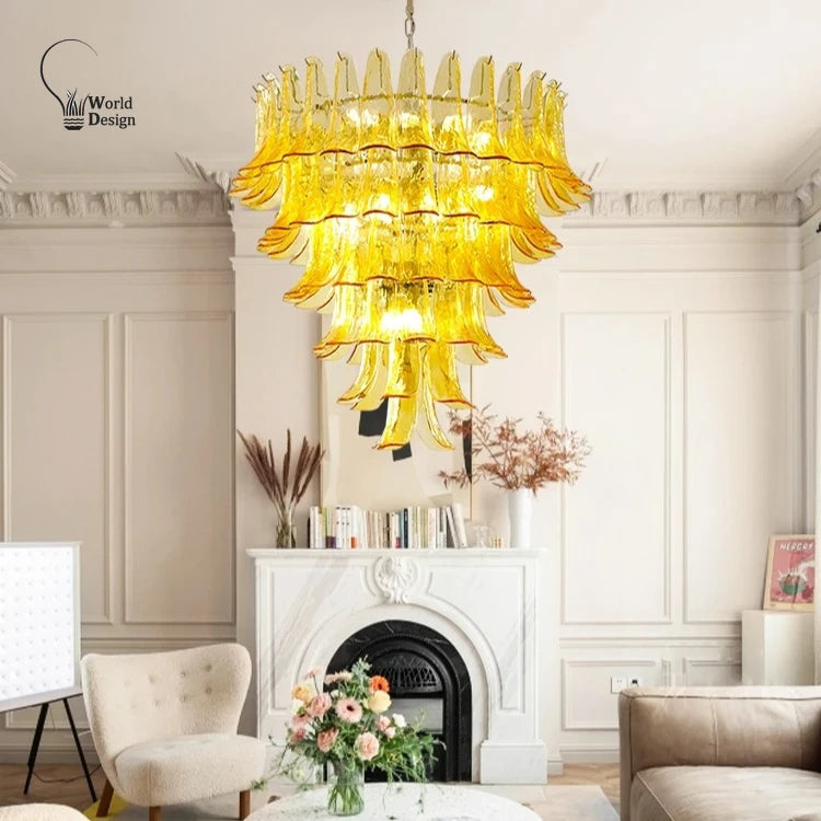 French Murano Glass Chandeliers for Dining Room Bed Room Retro Green Glass Hanging Pendant Lamps for Lobby Kitchen Island Bar