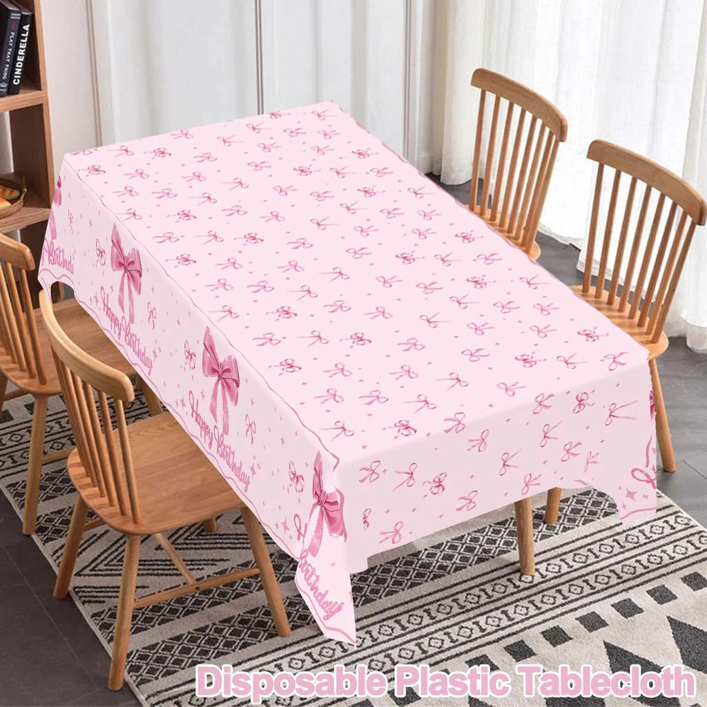 Pink Bow Tablecloth Birthday Party Decoration Favors Disposable Tablecloth Wedding 1st Birthday Party Supplies Table Decoration