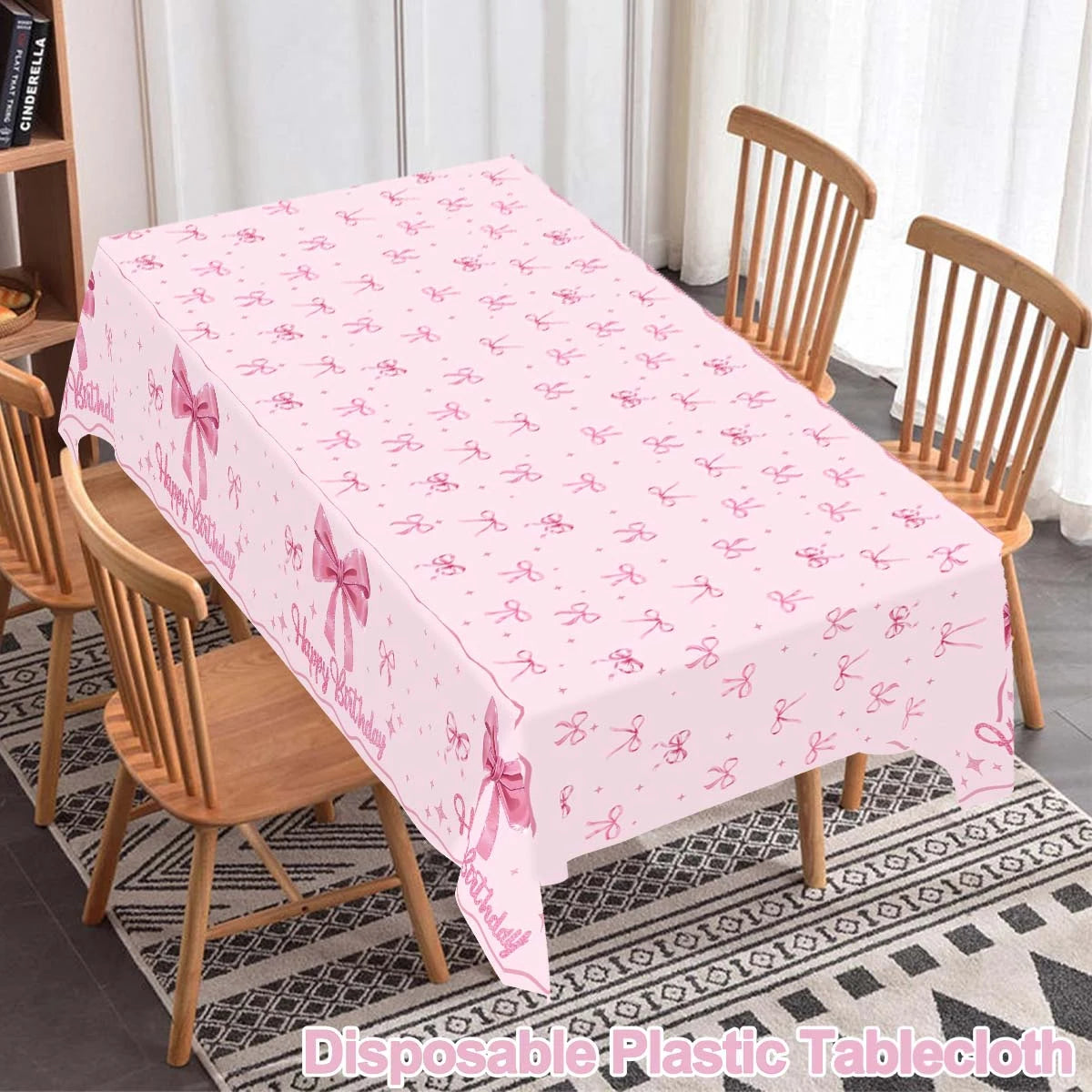 Pink Bow Tablecloth Birthday Party Decoration Favors Disposable Tablecloth Wedding 1st Birthday Party Supplies Table Decoration