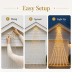 Solar Christmas Tree Lights Star Waterfall String Lights 200/290LED 8 Modes Outdoor Garden Yard Patio Holiday Christmas Decor