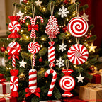 24/36Pcs Wood Peppermint Candy Cane Ornaments with Jute Rope - Red & White Swirl Suitable for Christmas Tree Decorations,Holiday
