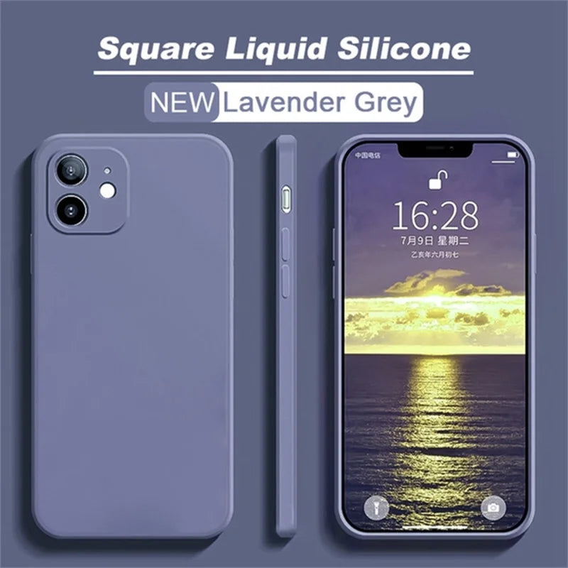 Original Silicone straight edge Case For iPhone 11 12 13 14 15 Pro XS Max XR X 8 7 Shockproof Funda Cover