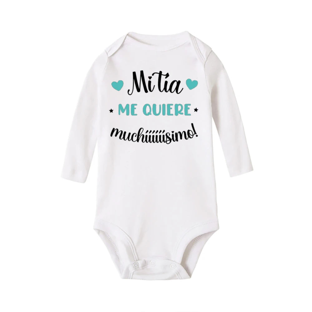 My Aunt Loves Me Very Much Print Baby Bodysuit Spanish Baby Romper Toddler Jumpsuit Girls Boys Long Sleeve Clothes Infant Romper