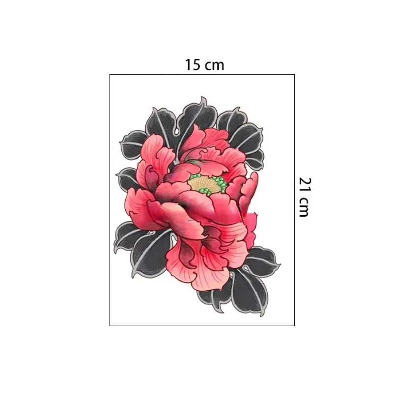 Vintage Red Flower Peony Temporary Tattoos Tatto Thigh Waist Body Art Waterproof Realistic Transfer Fake Tatoo Sticker