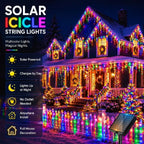 3.5M/7M/13M Solar Icicle Lights 8 Modes Outdoor Decorations Christmas Fairy String Lights for Xmas House Roof Party Wedding